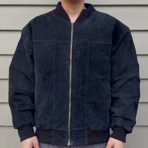 Vintage Basic Editions Black Suede Bomber Jacket, Size L, Cropped Fit